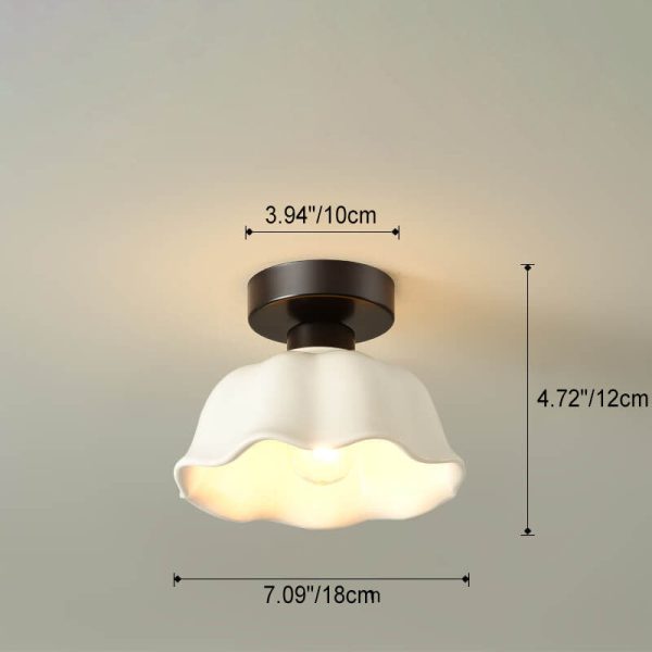 Scandinavian Modern Minimalist Iron Glass Ceramic Flower Diamond 1-Light Semi-Flush Mount Ceiling Light - Image 4