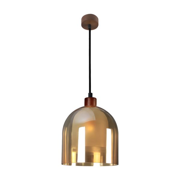 Double Glass Lampshade Creative Wood Brown Nordic Pendant Lights Fixture - Image 9