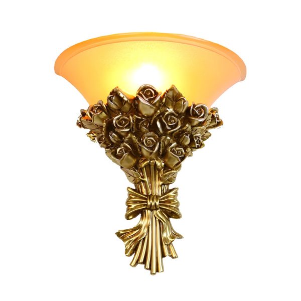 Retro Resin Roses Bouquet Glass European-Style Wall Lamp Wall Light Fixture - Image 8