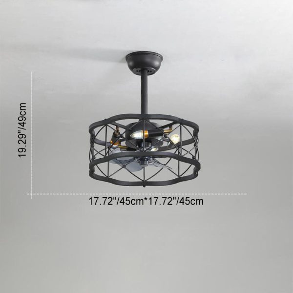 Industrial Minimalist Copper Iron Round Square 4-Light Semi-Flush Mount Ceiling Fan Light - Image 3