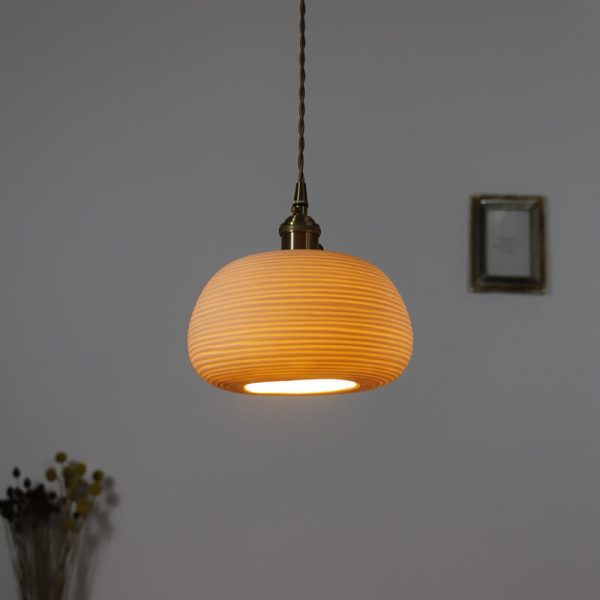 Nordic Japanese Ceramic Brass Oval 1-Light Pendant Light - Image 18