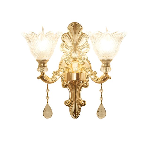 2 Lights Flowers Crystal Glass Three Step Dimming European-Style Wall Lamp - Image 5