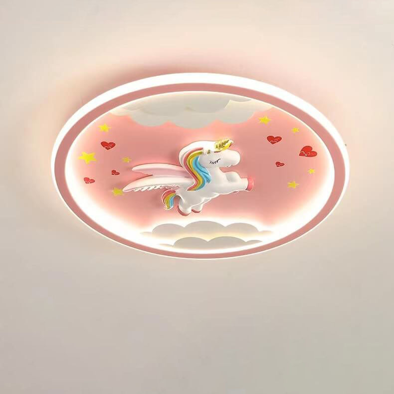 1-ce24555a-6579-4271-9796-88eb6da73aad.jpg Modern Cartoon Resin Airplane Pegasus Acrylic Shade LED Kids Flush Mount Ceiling Light - Image 3