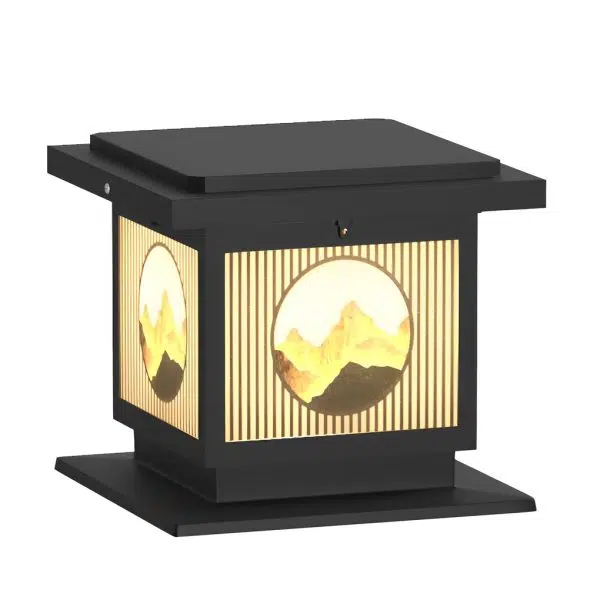 Square Retro Mountain Scenery LED Waterproof Solar Post Caps Lights - Image 5