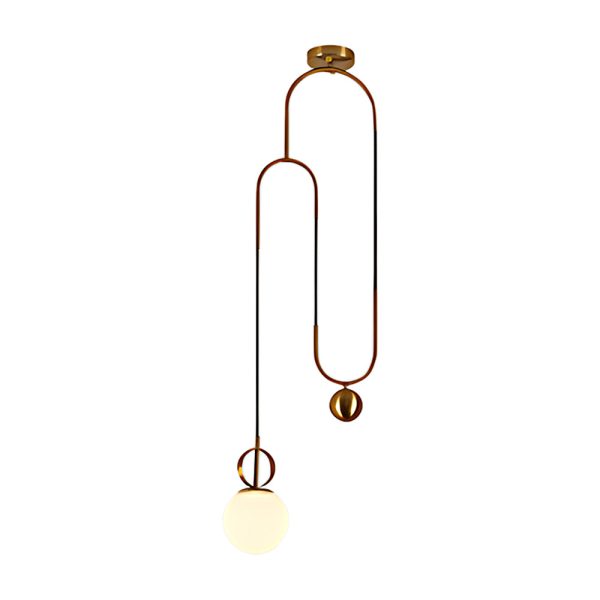 1-Light Gold Hanging Opal Glass Globe Pendant Light - Image 5