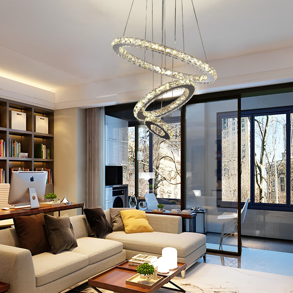 1-e1d66ee1-ebd2-4238-a99c-2334a433b556.jpg 3-Ring Adjustable Circles Tiered Crystal Bling Hanging Modern Chandeliers - Image 1