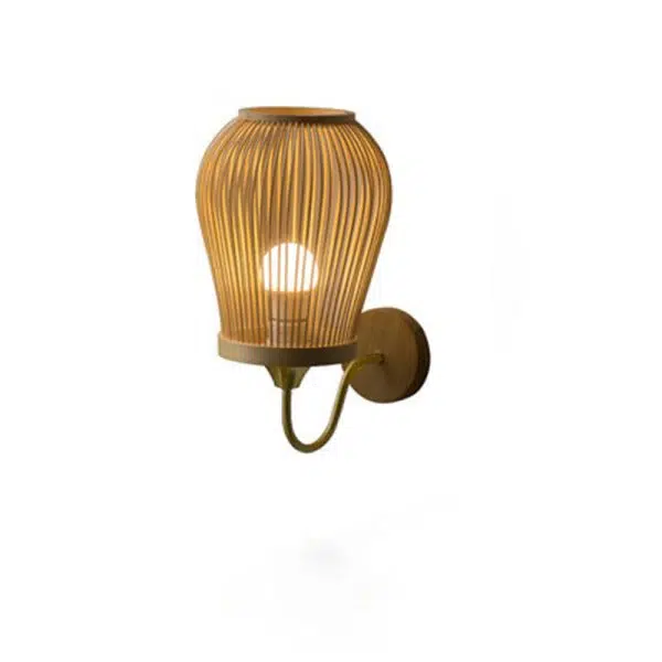 Modern Bamboo Weaving Handwoven Round Lampshade 1-Light Wall Sconce Lamp - Image 2