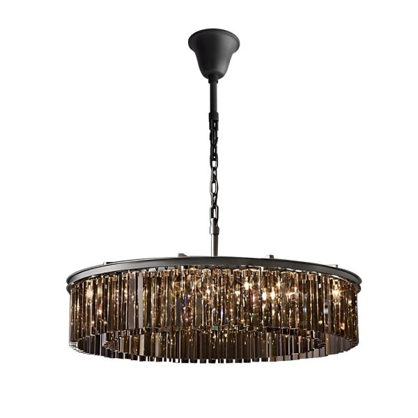 Round Metal Crystal Strip Retro American Style Chandelier Pendant Lamp - Image 11