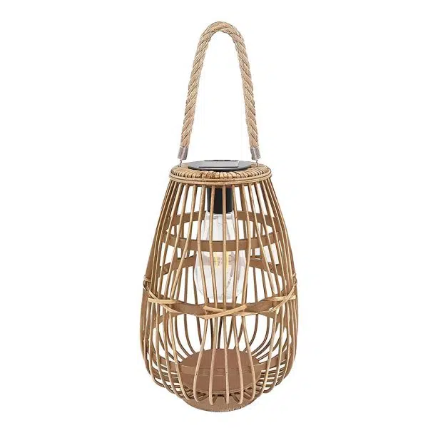 Portable Bamboo Rattan Waterproof LED Wood Retro Solar Outdoor Lanterns - Image 6