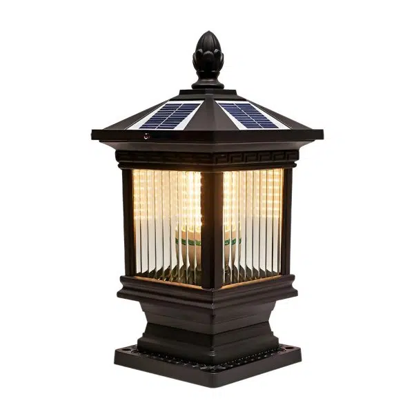 Vintage Grille Glass Shade Waterproof Retro Solar Fence Post Lights - Image 6