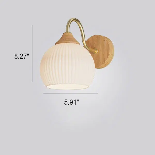Nordic Striped Glass Round Log Wood 1-Light Wall Sconce Lamp - Image 9
