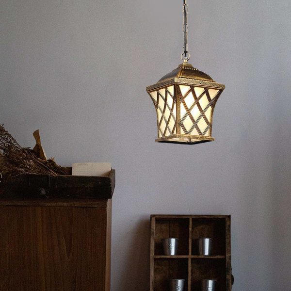 Classic Electroplated Metal Glass Lantern Traditional Pendant Lighting - Image 2