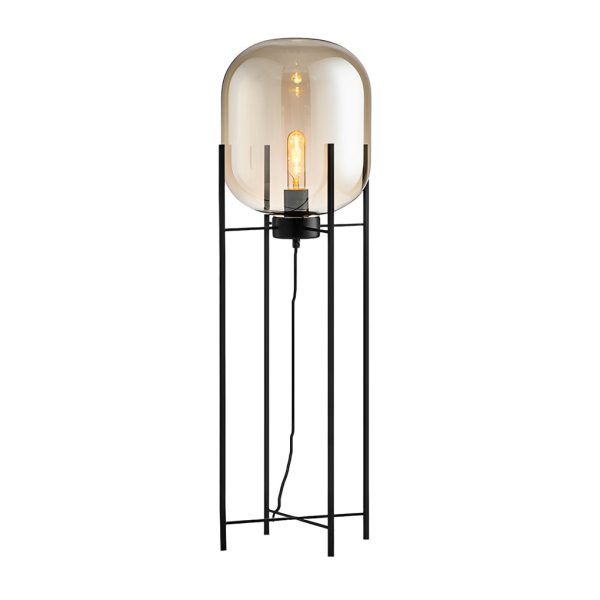 Industrial Standing Metal and Hand-blown Glass Floor Lamp - Image 7