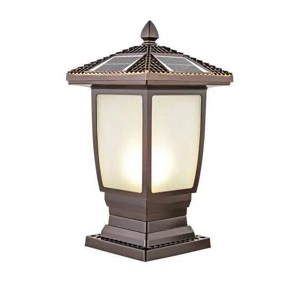 Retro Waterproof Glass Aluminum Brown Modern Solar Fence Post Lights - Image 7