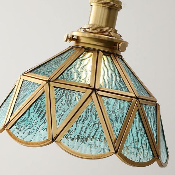 Nordic Vintage Water Pattern Glass Geometric Cone Brass 1-Light Pendant Light - Image 6