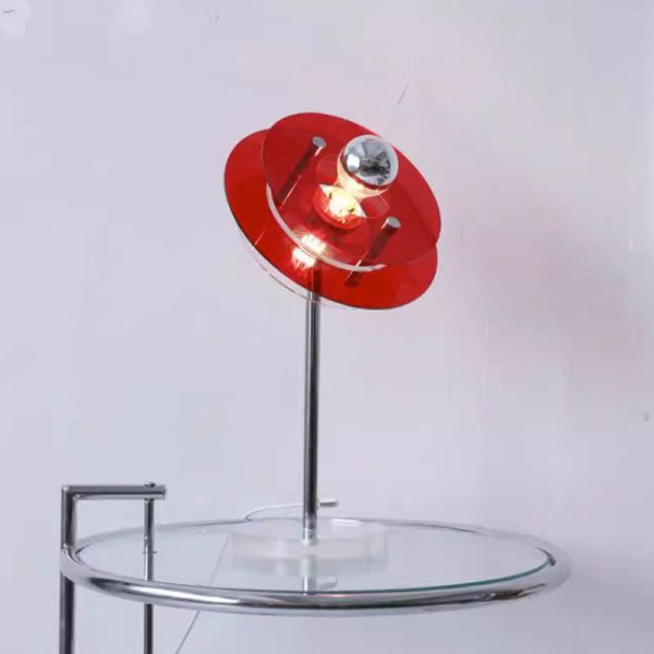 Modern Mid-Century Round Flying Saucer Iron Acrylic 1-Light Table Lamp For Bedroom - Image 2