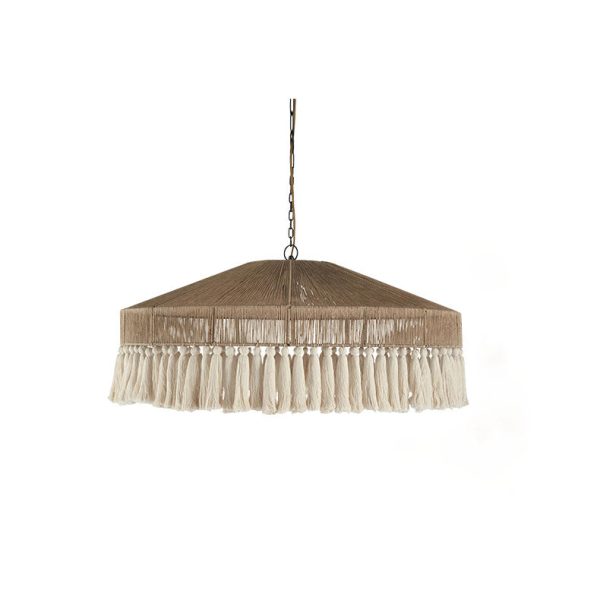 Contemporary Boho Linen Rope Tassel Round 1-Light Pendant Light For Dining Room - Image 9
