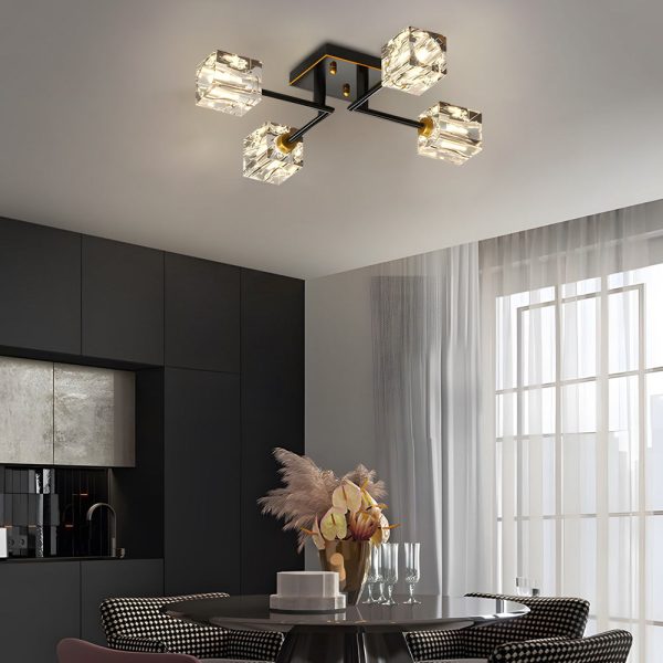 Modern Copper Crystal Cube Semi-Flush Mount Light Fixture, 4/6/8-Light - Image 5