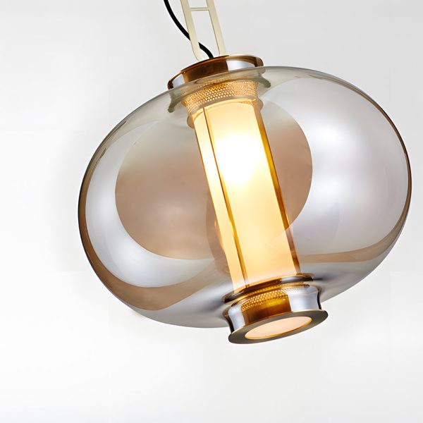 1-Light Amber Glass Shade Post-Modern Pendant Lights Hanging Lamp - Image 7