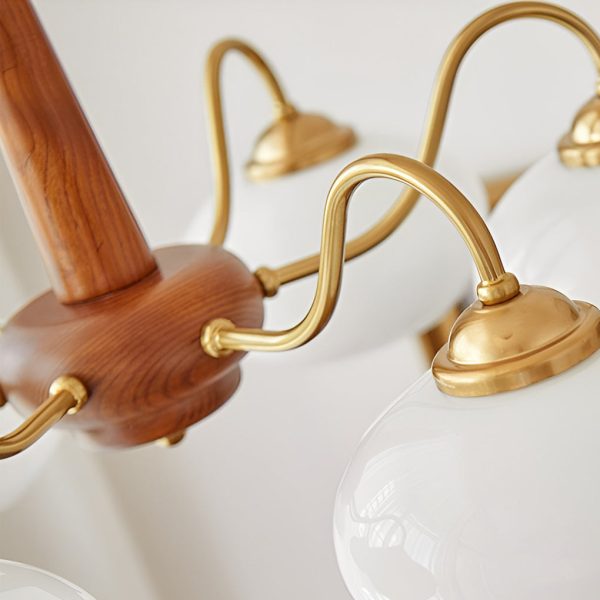 4 Lights 6 Ligths Glass Wood E27 LED Nordic Chandelier Hanging Ceiling Lights - Image 10