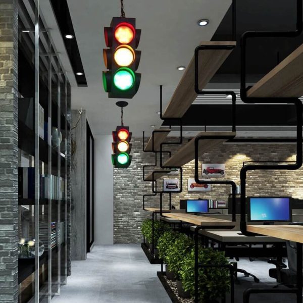 Retro Industrial Traffic Light Iron Glass LED Pendant Light - Image 23