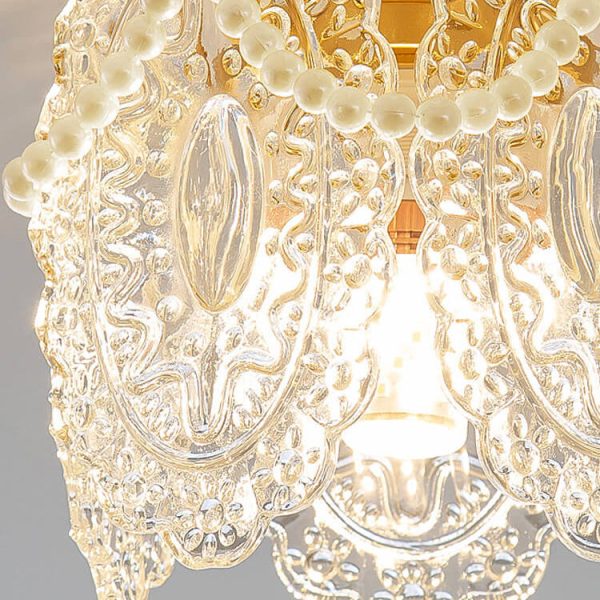 French Palace Glass Pearl Chain Cylinder 1-Light Semi-Flush Mount Ceiling Light - Image 5