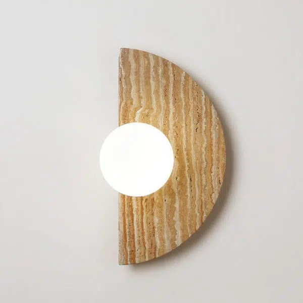 Japanese Wabi-sabi Semi-circular Stone Glass 1-Light Wall Sconce Lamp - Image 5