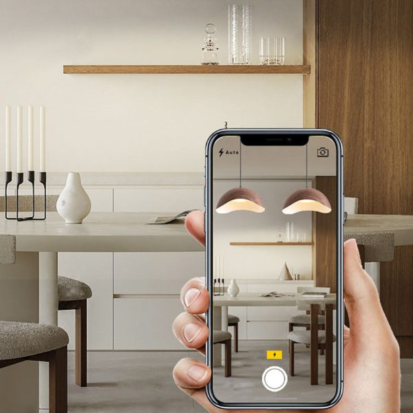 Contemporary Scandinavian Wood Grain Iron Dome Wave LED Pendant Light For Dining Room - Image 16