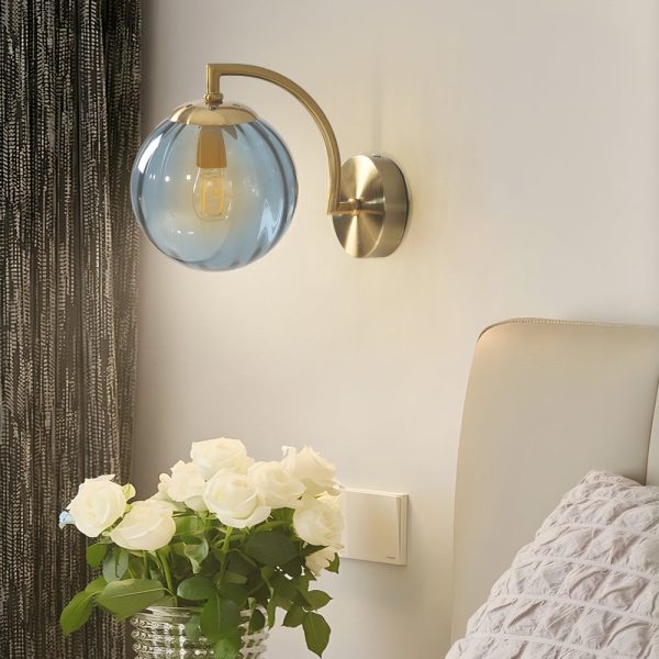 1-Light Curved Arm Wall Sconce with Ball Rib Glass Ball Shade - Image 4