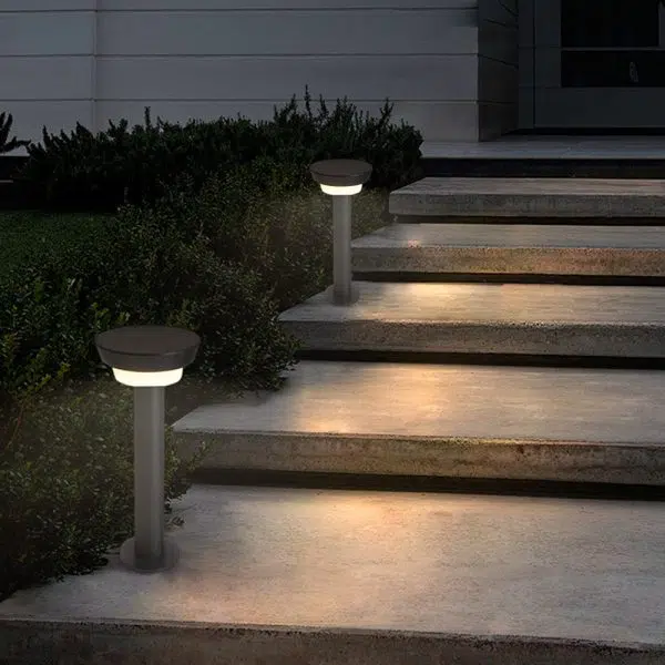 Modern Black Round LED Solar Outdoor Path Light with Stake - Garden Bollard Light - Image 4