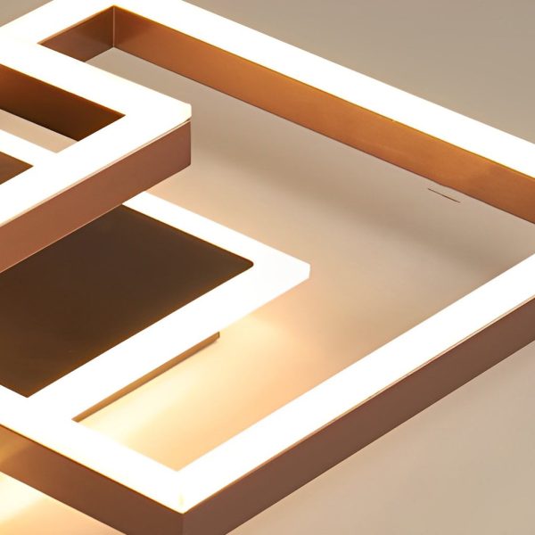 Square Overlapping LED Aluminum Brown Modern Ceiling Light Fixture - Image 10