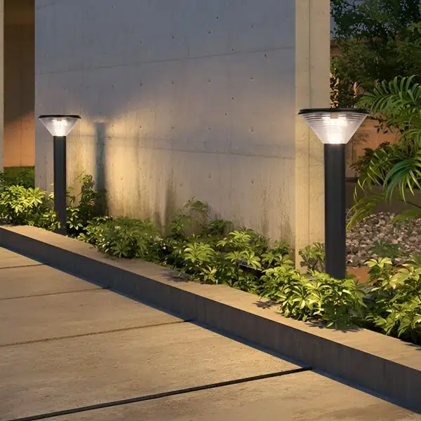 Round Light Control Induction Black Modern Outdoor Solar Pathway Lights - Image 3
