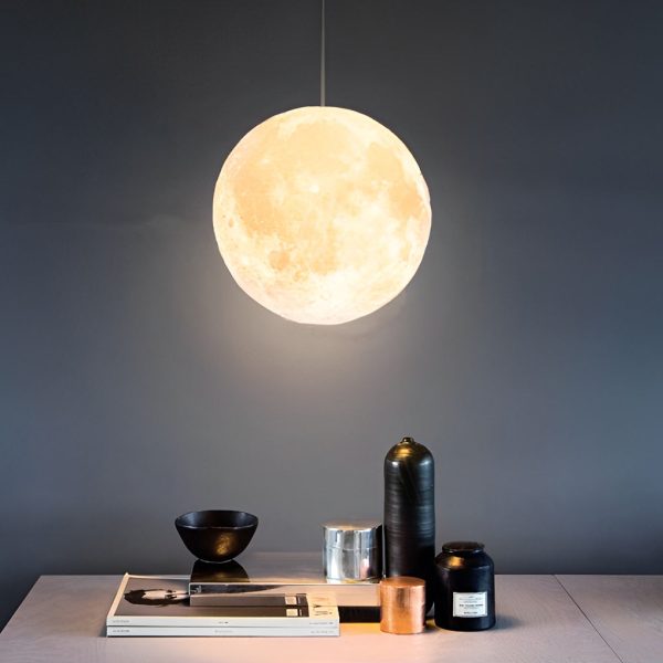 Round Moon Lunar 3D Creativity White Pendant Lamp Hanging Ceiling Lamp - Image 10