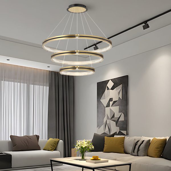 Simple Circles Rings Three Step Dimming Brushed Gold Modern Chandelier - Image 4