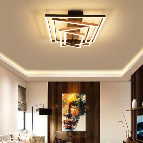 Modern Minimalist Aluminum Finish Multi-layer Rectangular Frame LED Flush Mount Ceiling Light For Living Room - Image 10