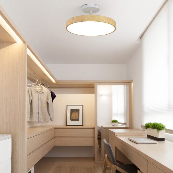 Japanese Wabi-sabi Minimalist Wood Grain Round LED Semi-Flush Mount Light - Image 5