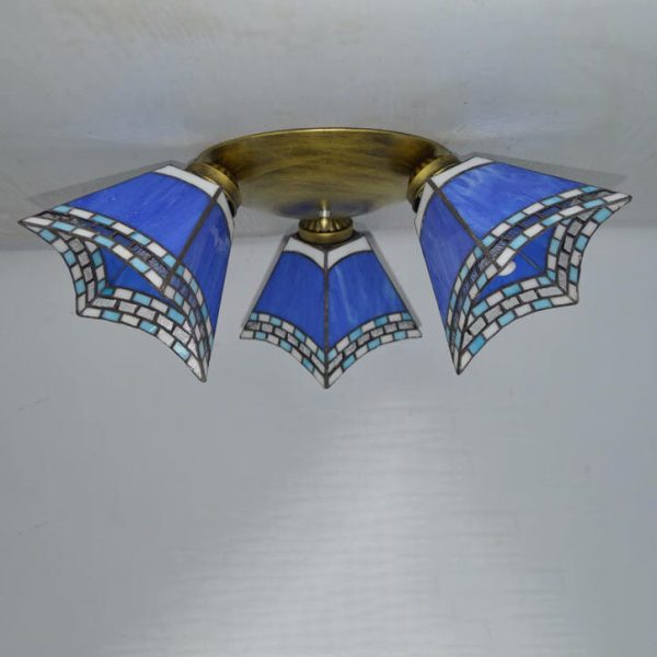 Tiffany Light Luxury Stained Glass Horn 3-Light Semi-Flush Mount Lighting - Image 11