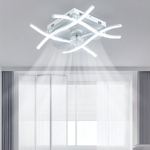 Modern Minimalist Square Aluminum Corrugated Inverter LED Flush Mount Ceiling Fan Light - Image 4