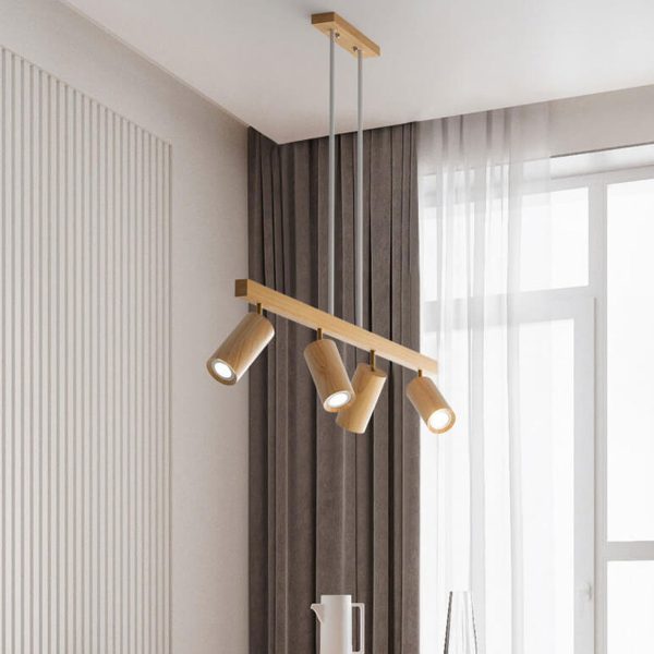 Nordic Minimalist Solid Wood Spotlight Track 2/3/4 Light Chandelier - Image 14