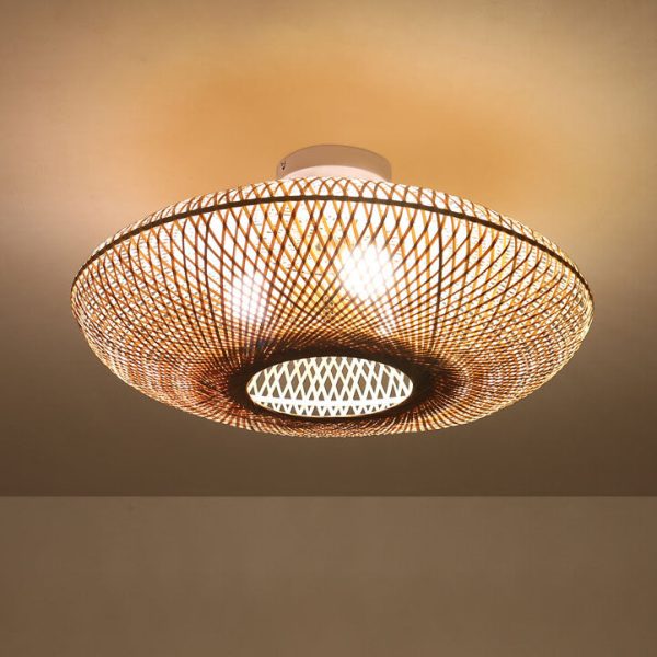 Japanese Bamboo Weaving Round Flying Saucer 3-Light Semi-Flush Mount Light - Image 4