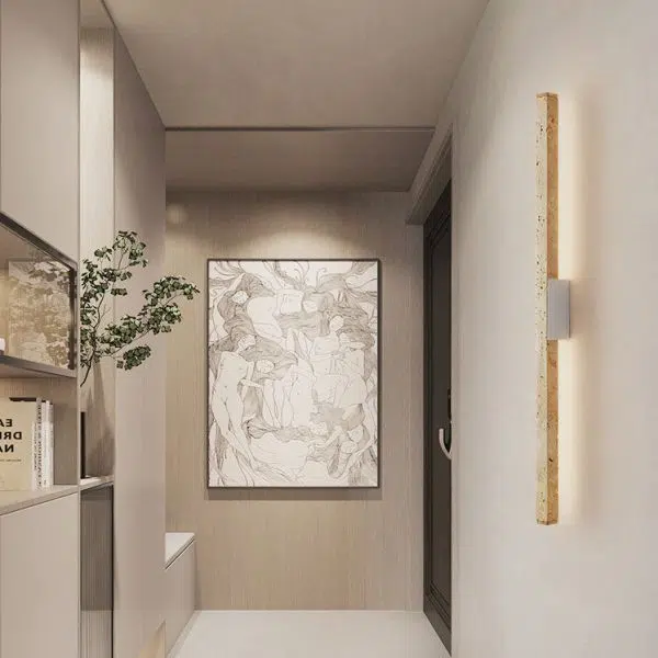 Japanese Wabi-Sabi Yellow Travertine Wood Long Strip LED Wall Sconce Lamp - Image 10