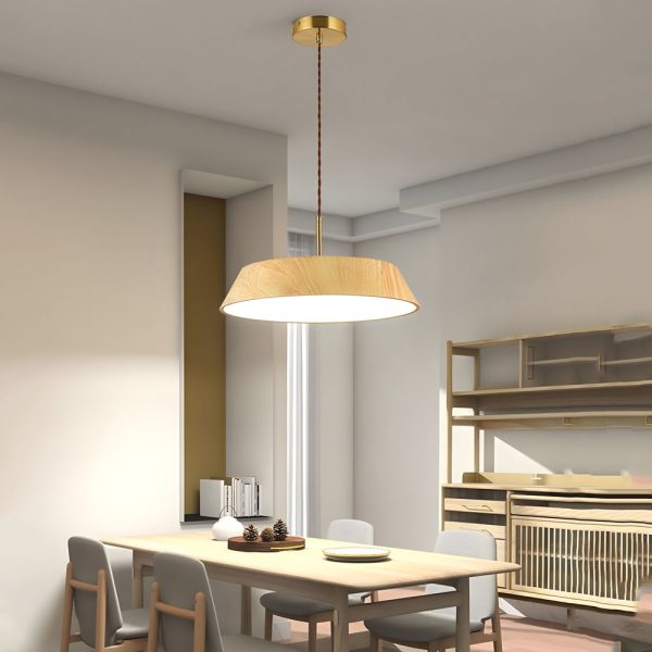15.74-Inch Round Wood Japanese Style LED Pendant Light - Image 2