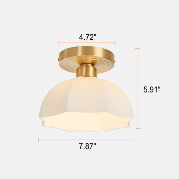 Japanese Vintage Brass Glass Dome 1-Light Semi-Flush Mount Ceiling Light - Image 5