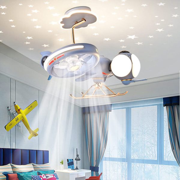 Modern Creative Resin Cartoon Airplane LED Flush Mount Ceiling Fan Light - Image 12
