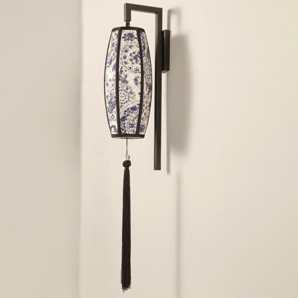 Chinese Vintage Painted Fabric Lantern Tassel 1-Light Wall Sconce Lamp - Image 14