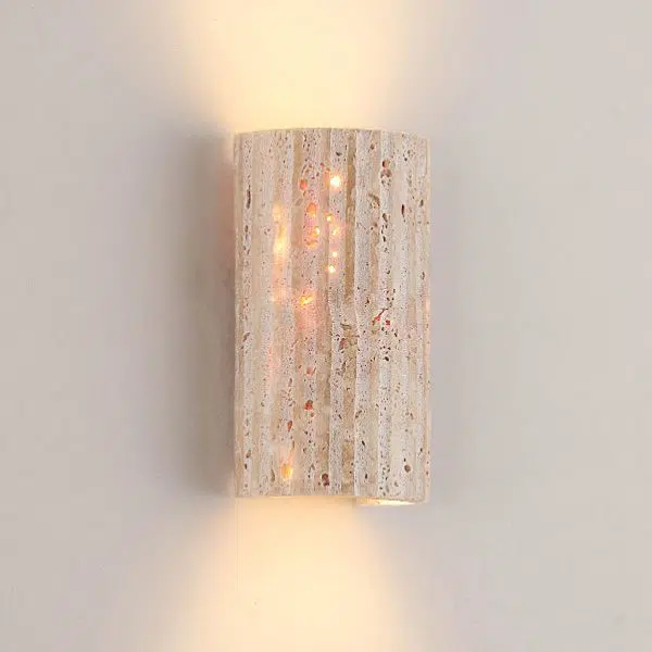 Traditional Japanese Striped Beige Travertine Semicircle LED Waterproof Wall Sconce Lamp For Living Room - Image 10
