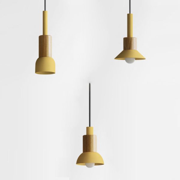 Contemporary Scandinavian Irregular Round Cylinder Iron Wood 1-Light Pendant Light For Living Room - Image 16