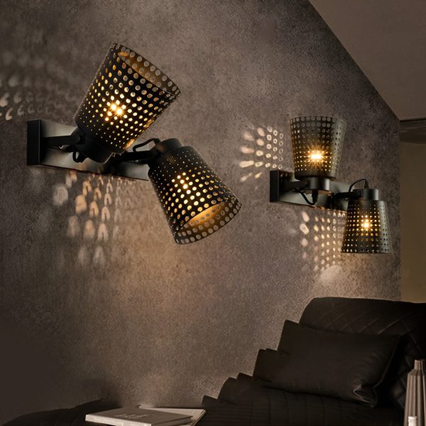 Retro Iron Hollow Adjustable Black Industrial Style Plug in Wall Sconce Lighting - Image 4