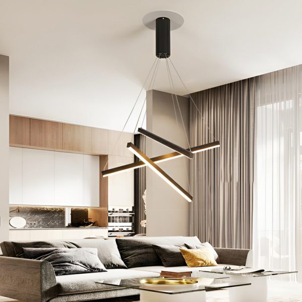 Minimalist Strip Stepless Dimming LED Black Modern Chandelier with Remote - Image 3