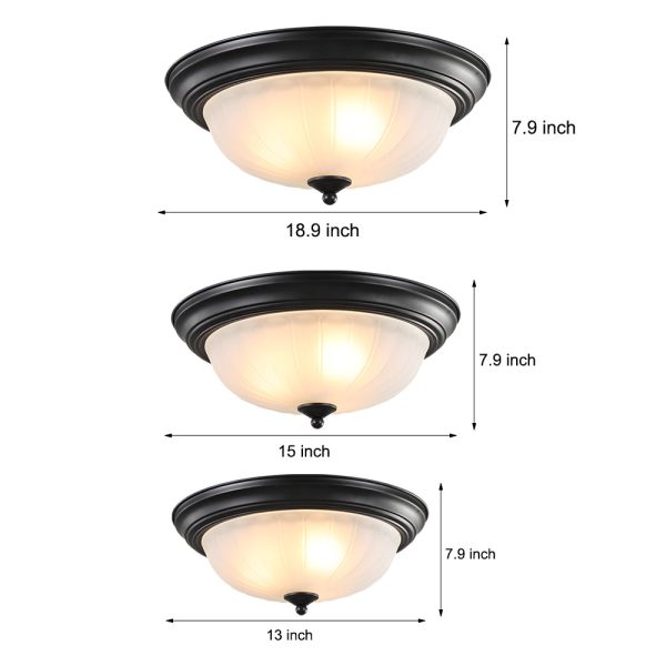 Round Glass Shade Iron Simple American Style Bedroom Ceiling Light Fixture - Image 10